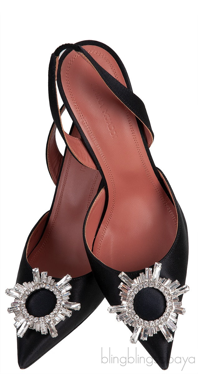 Black Begum Crystal-embellished Satin Slingback Pump