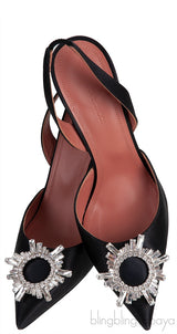 Black Begum Crystal-embellished Satin Slingback Pump