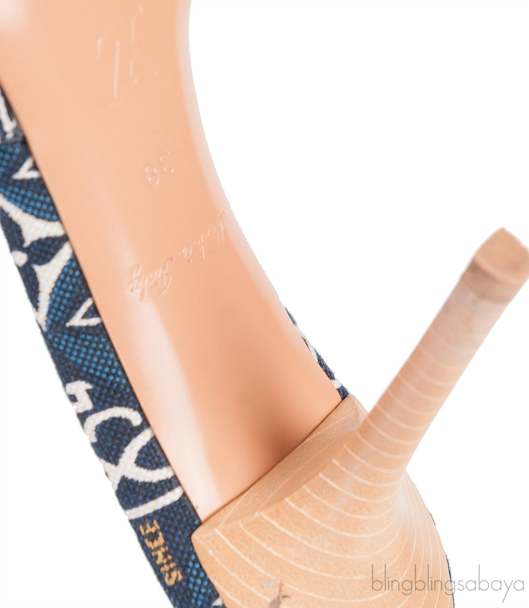 Blue Monogram Embroidered Mules
