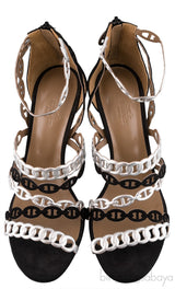 Hermes Chain d\'Ancre Silver & Black Sandals