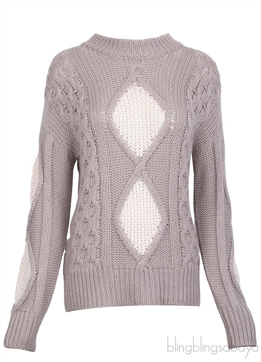 Grey & White Cable Knit Sweatshirt