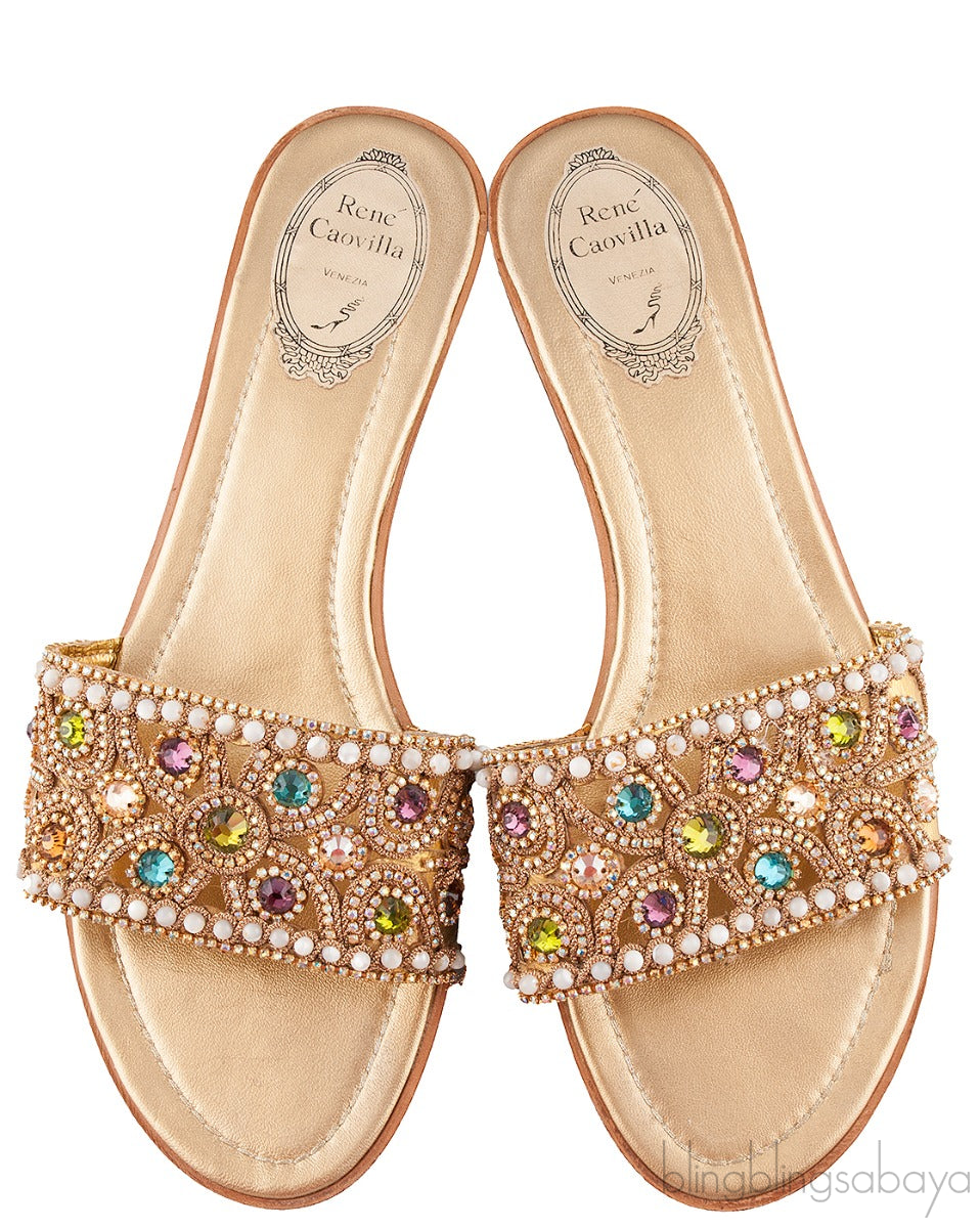 Gold Multicolor Crystal Sandals