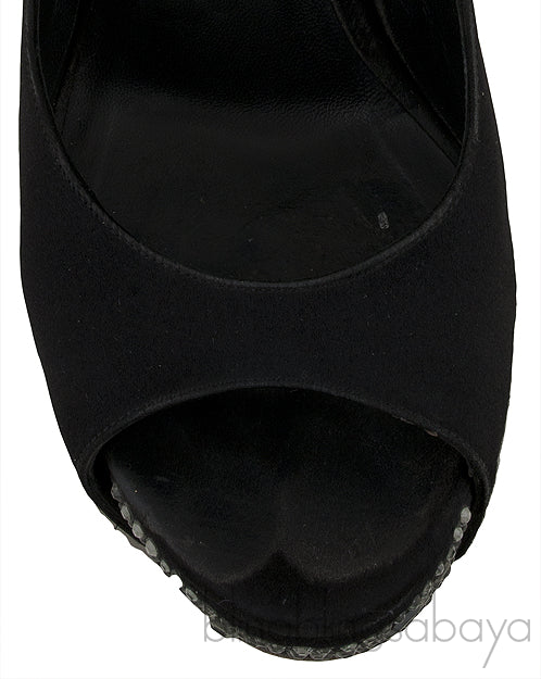 Black Slingback Peep Toe Sandals