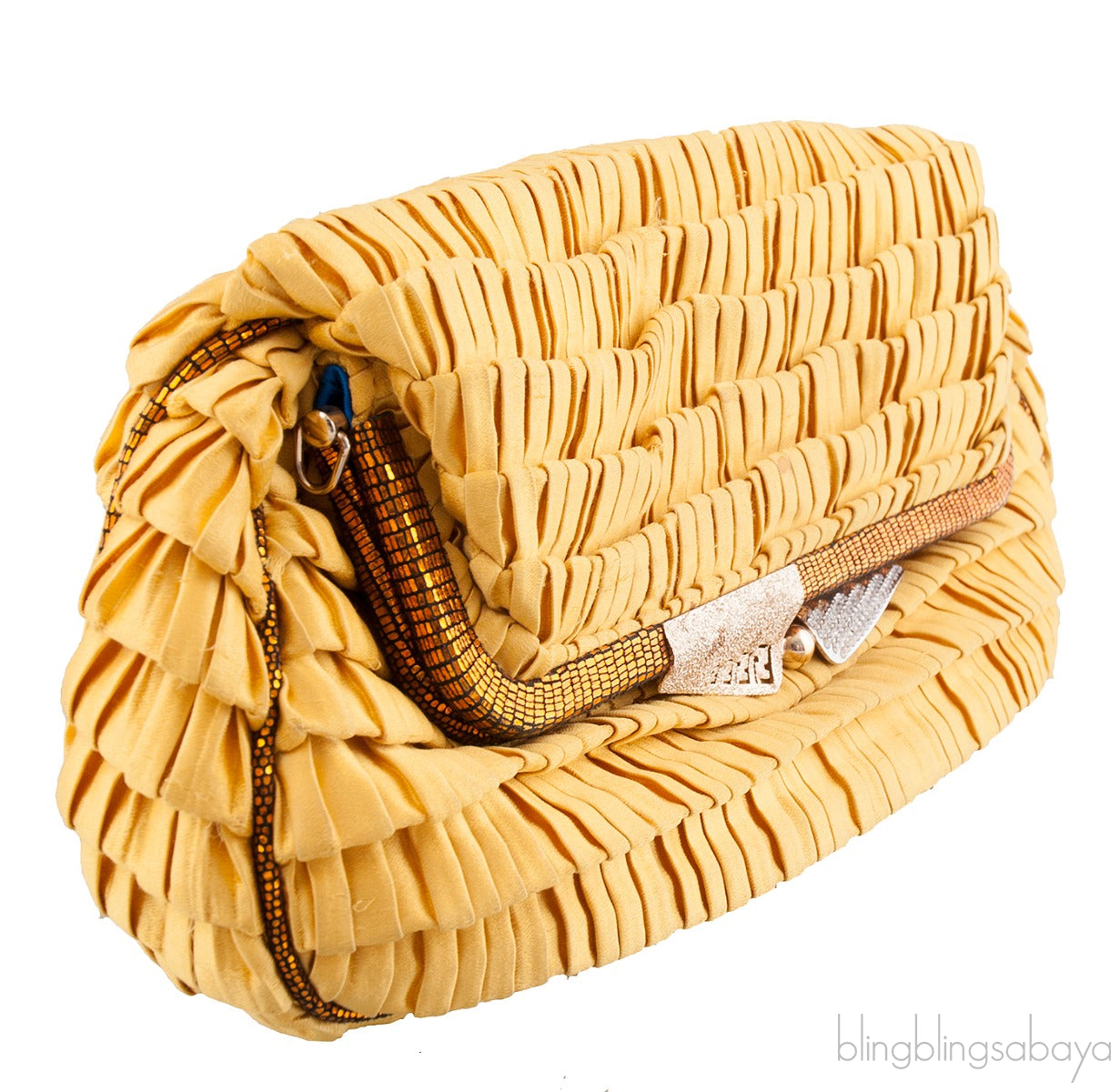 Yellow Borderline Pleated Satin Clutch