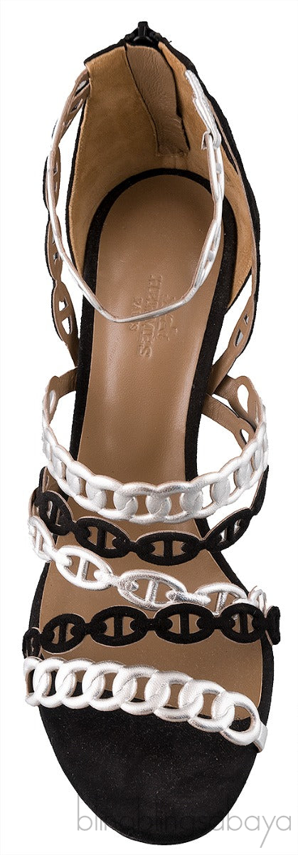 Hermes Chain d\'Ancre Silver & Black Sandals