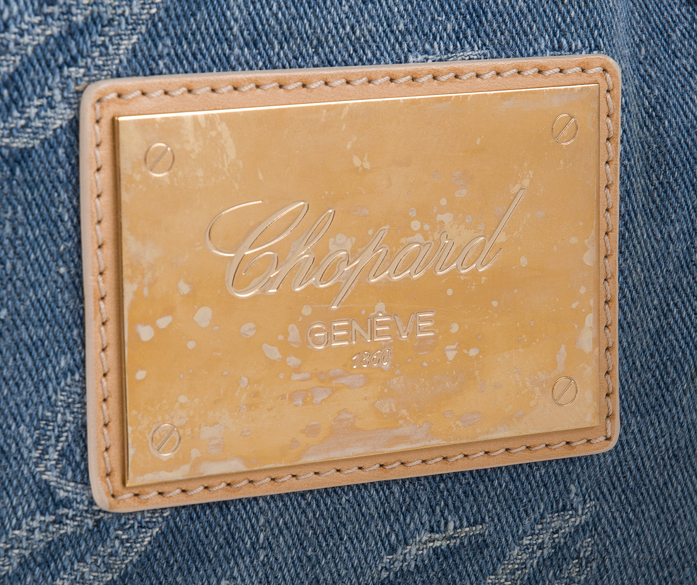 Chopard Blue Denim Distressed Logo Shoulder Bag