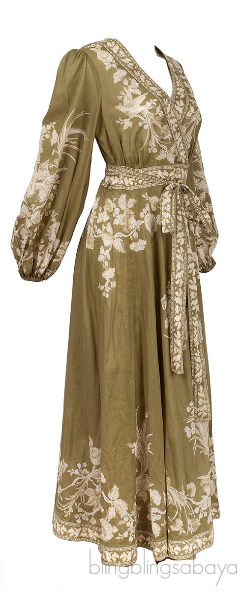 Green Anneke Floral Midi Wrap Dress