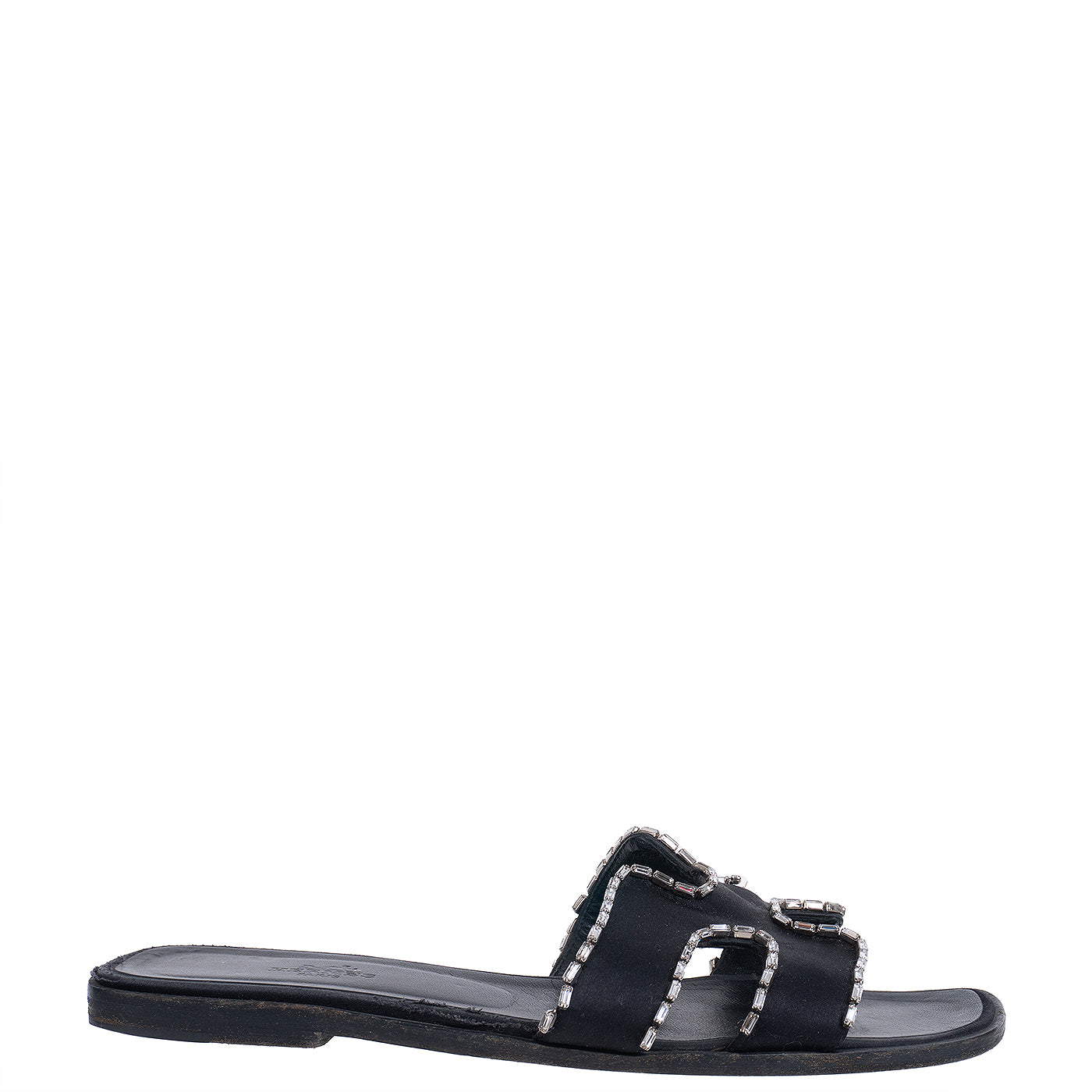 Hermes Black Satin and Crystal Sandals 39