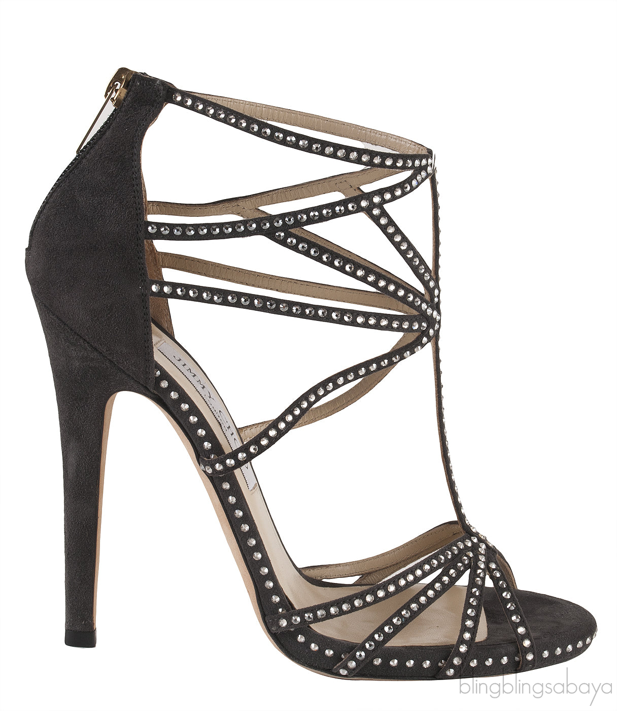 Jimmy Choo Strappy Grey Crystal Heels