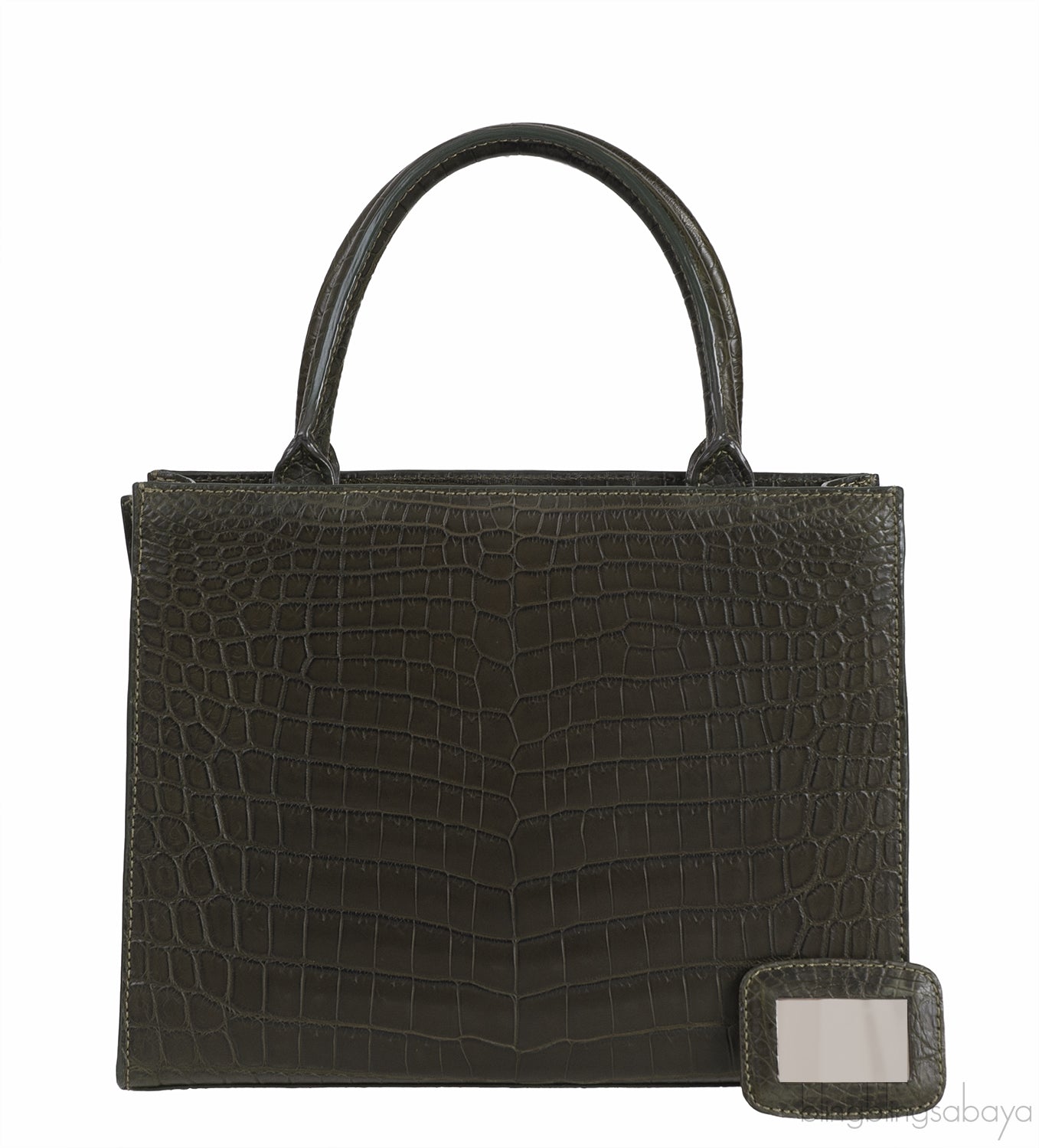 Moss Green Crocodile Top Handle Bag