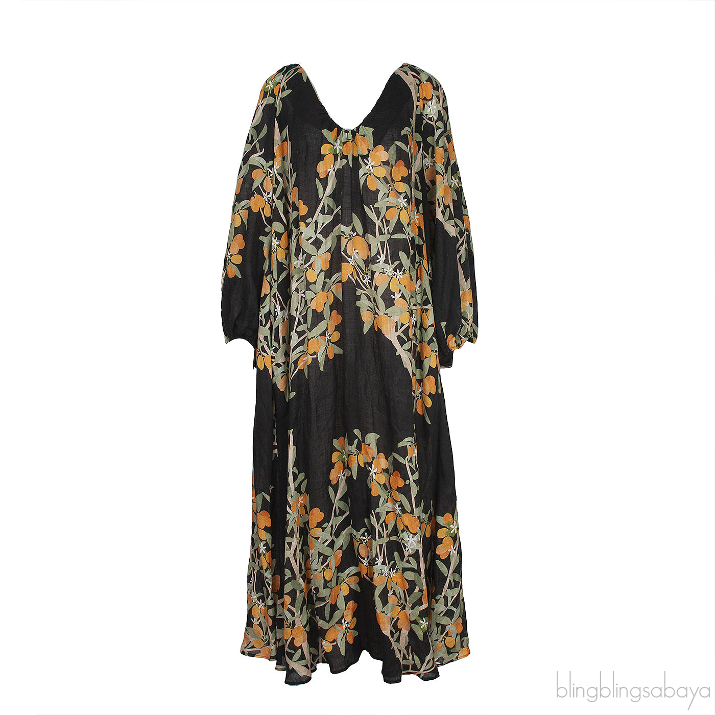 Black Georgette Floral Print Linen Dress