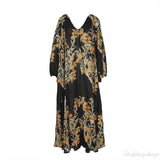 Black Georgette Floral Print Linen Dress