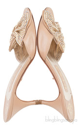 Nude Leather Bow Crystal Sandals
