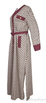 Off-White Burgundy Floral Print Belted Dress