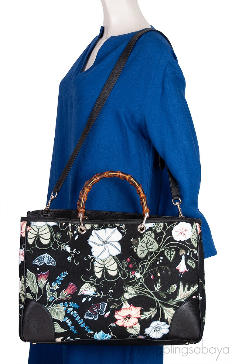 Gucci Black Printed Canvas Bamboo Shopper Tote