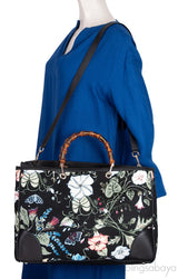 Gucci Black Printed Canvas Bamboo Shopper Tote