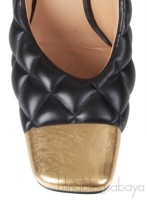 Bottega Veneta Black Quilted Leather Gold Cap Toe Heels