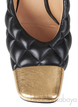 Bottega Veneta Black Quilted Leather Gold Cap Toe Heels