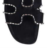 Hermes Black Satin and Crystal Sandals 39