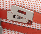Kelly 28 Sellier Toile Quadrille Veau Swift Terre Battue-Mauve Sylvester-Blanc