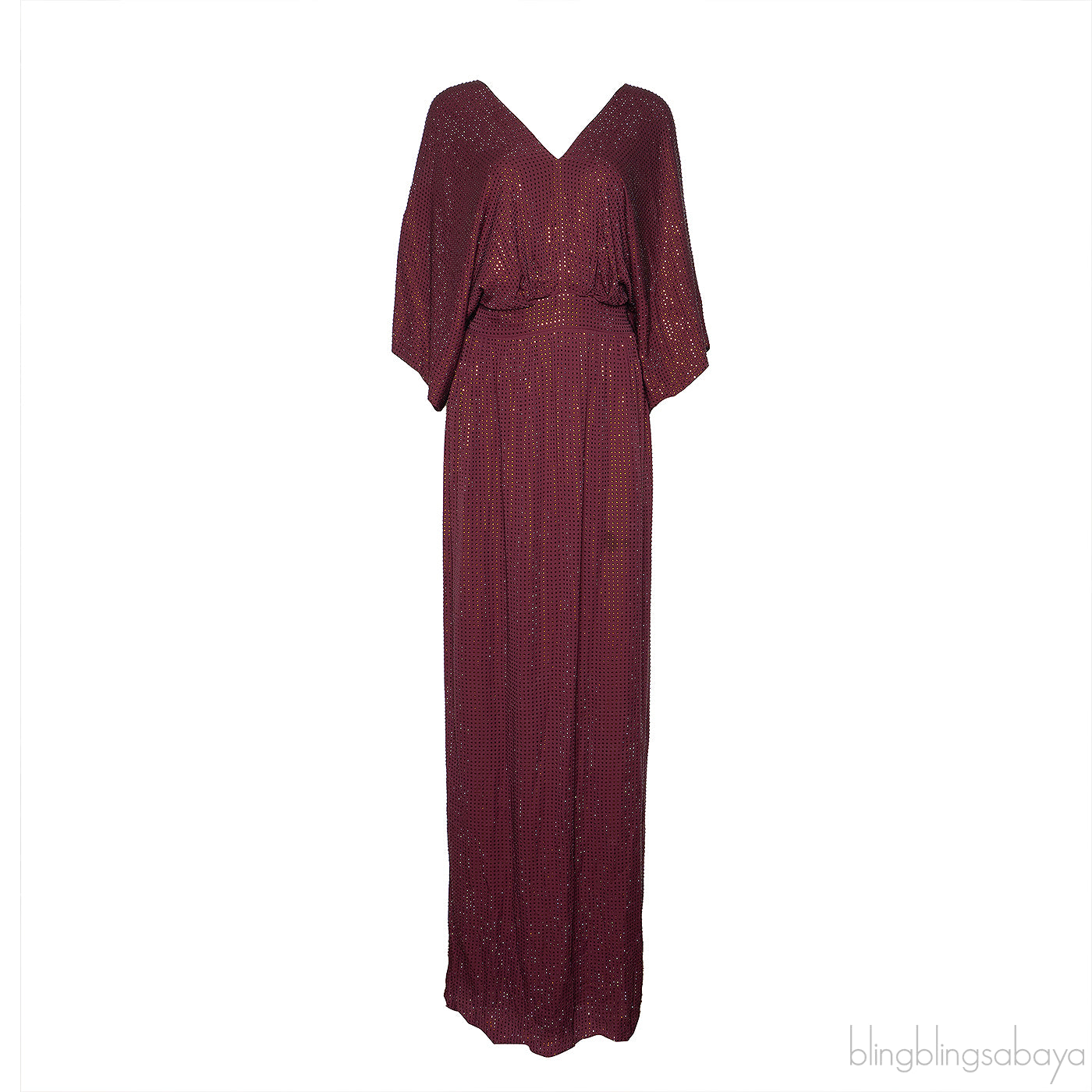 Gucci Burgundy Crystal-Embellished V-Neck Maxi Kaftan Dress
