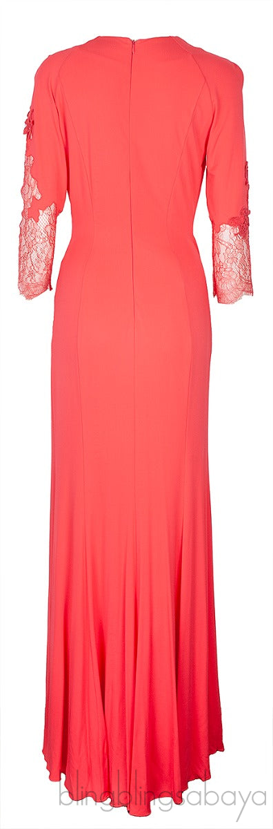 Coral Pink Lace Sleeve Dress