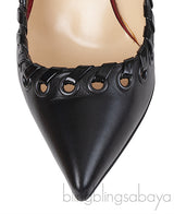 Christian Louboutin Black Leather Ostri Sling 100 Heels