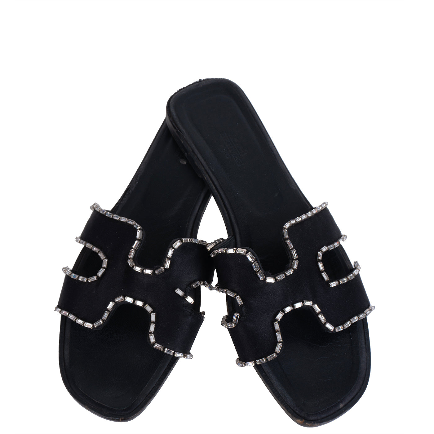 Hermes Black Satin and Crystal Sandals 39