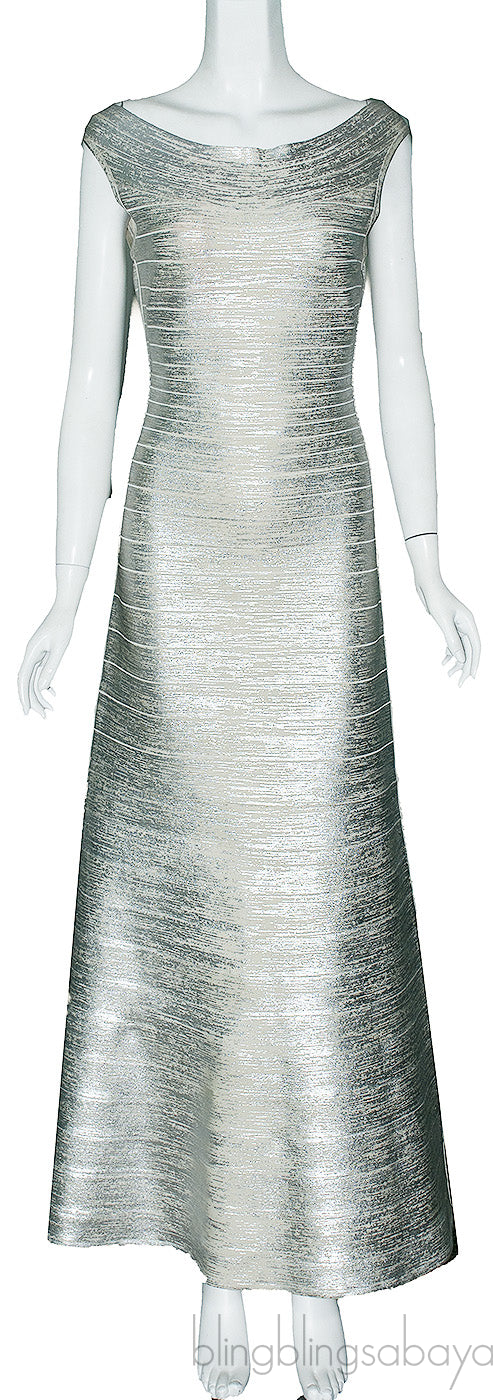 Silver Metallic Bandage Maxi Dress