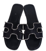 Hermes Black Satin and Crystal Sandals 39