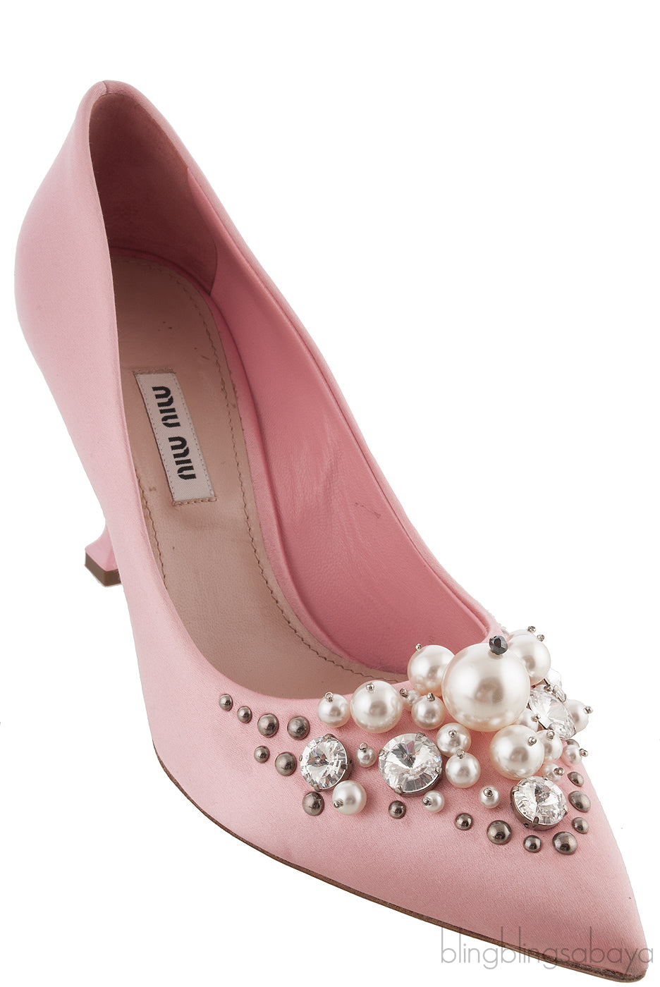 Embellished Pink Satin Pump