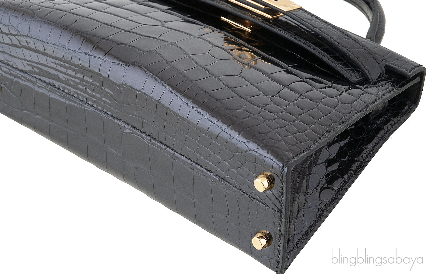Kelly 20 Black Mini Sellier Crocodile Lisse GHW