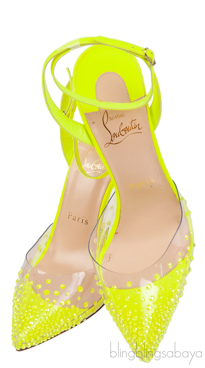PVC Crystal Neon Green Slingback Heels