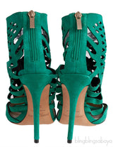 Green Suede Cut-out Peep Toe Heels