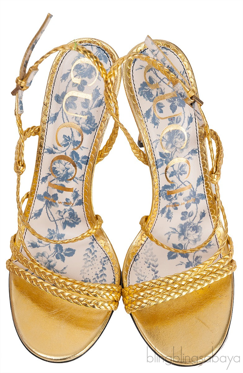 Metallic Gold Braided Strappy Sandals