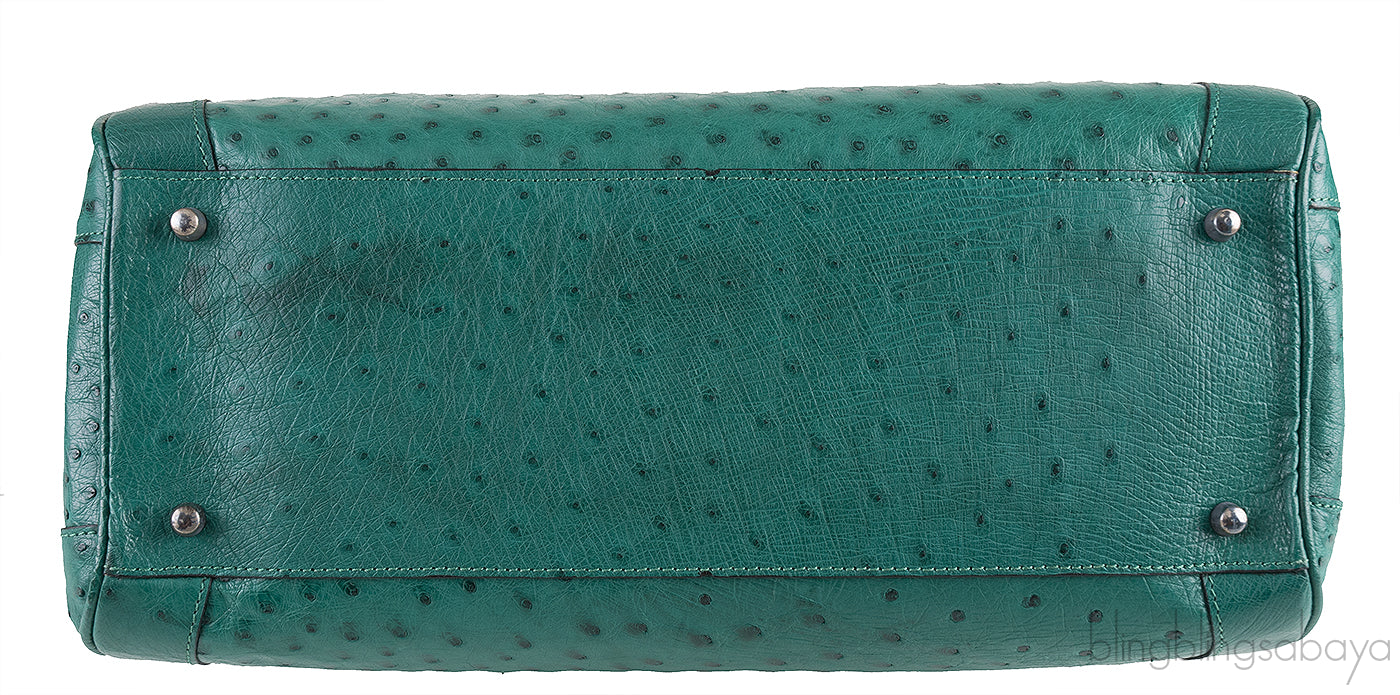 Green Ostrich Jade Handle Bag