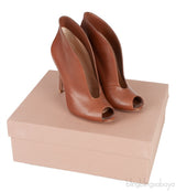 Vitello Luggage Tan Peep Toe Heels