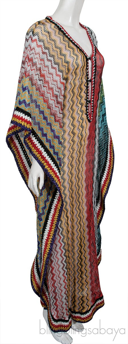 Multicolor Perforated Caftan Dress