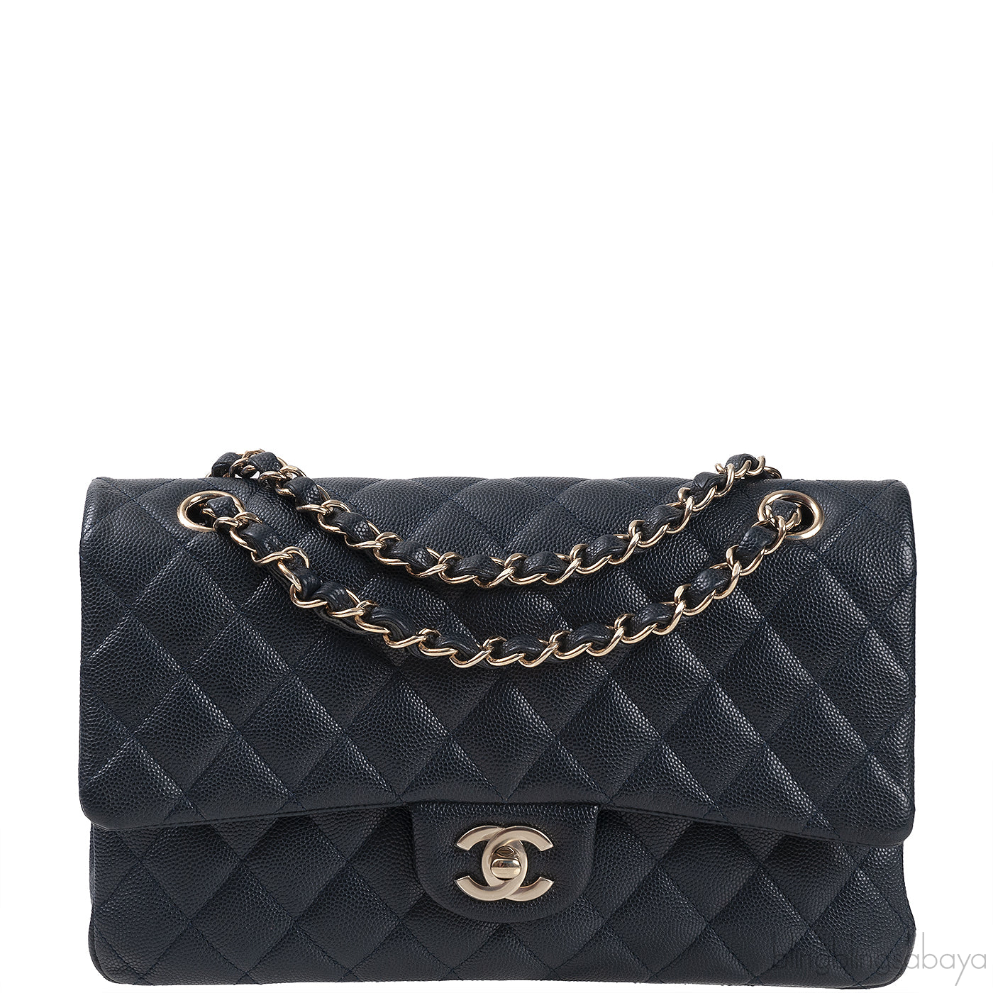 Classic Midnight Blue Medium Double Flap Bag GHW