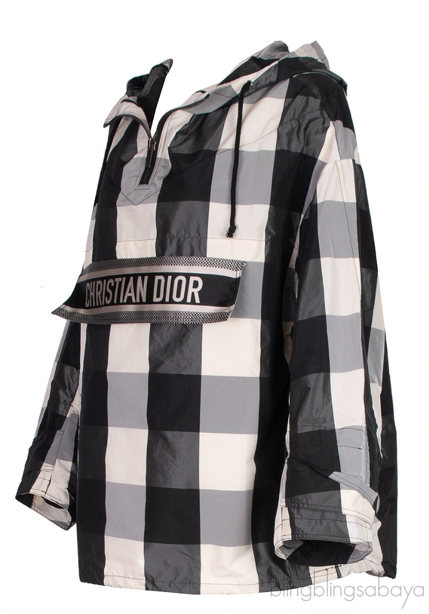 Dior Black & Off White Plaid Polyester Rain Jacket
