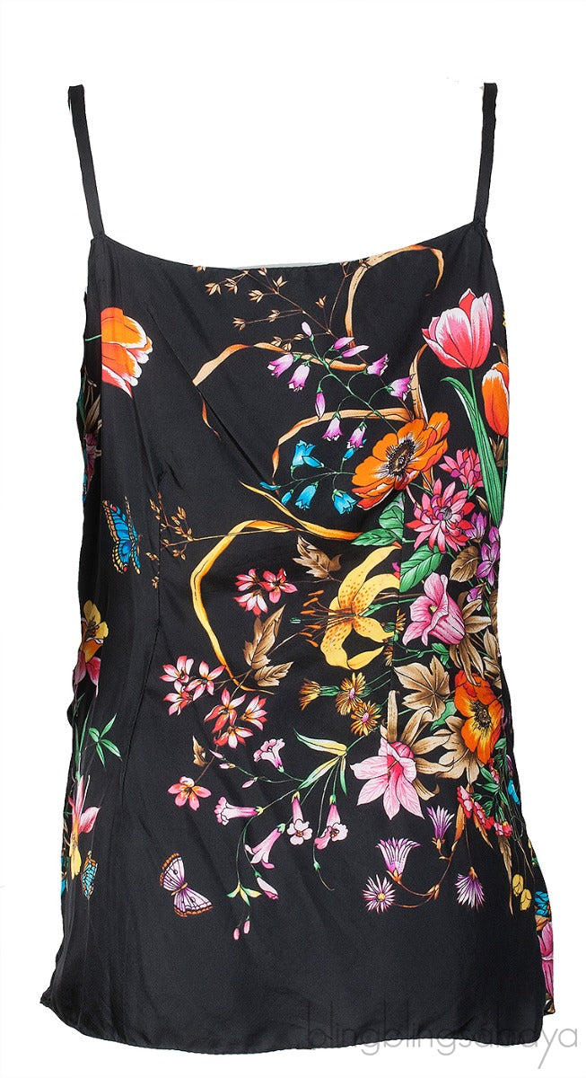 Draped Silk Floral Print Cami