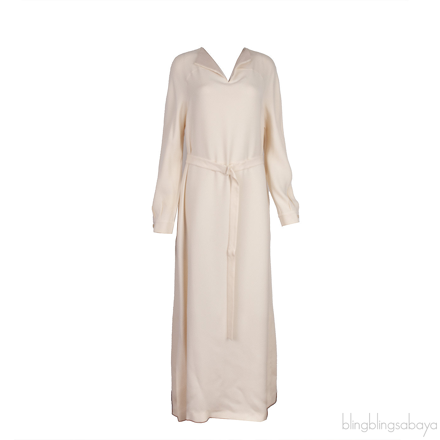 Beige V-neck Belted Dress
