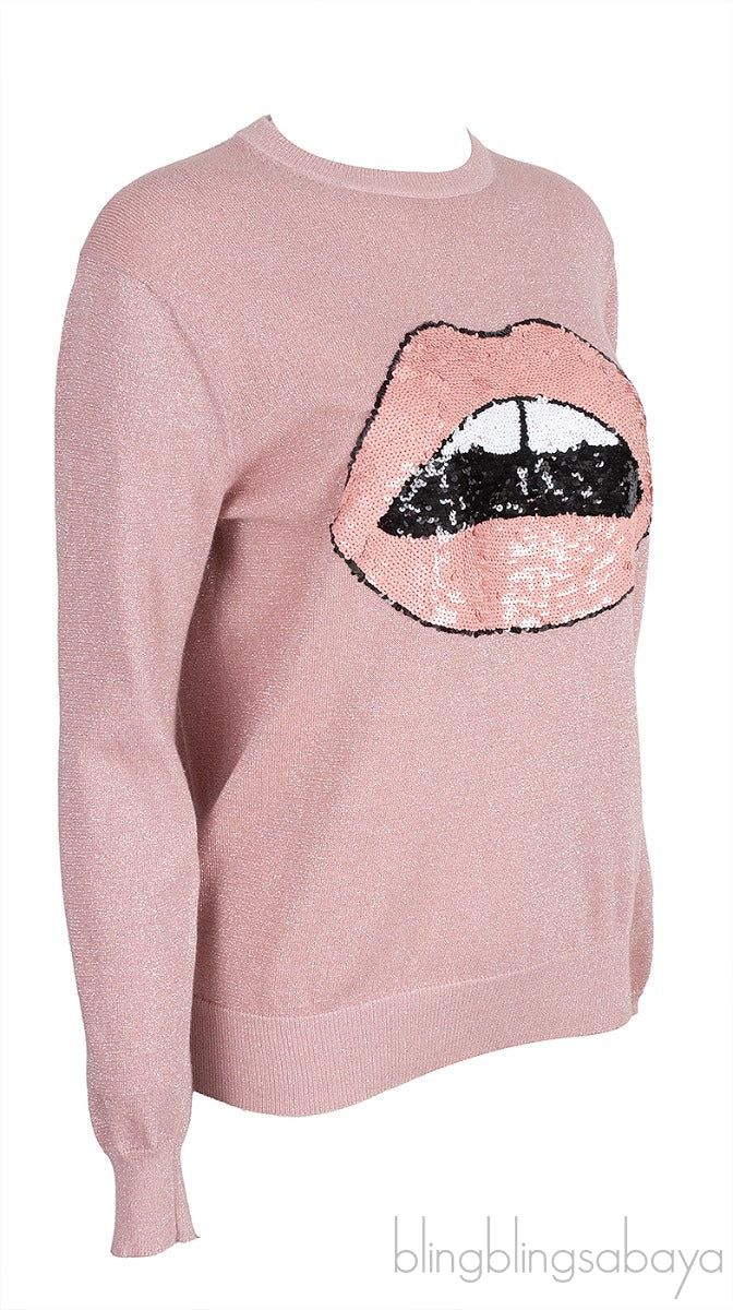 Metallic Pink Sequin Lip Sweatshirt