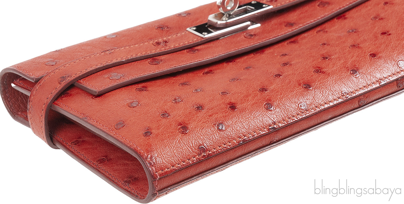 Hermes Kelly Wallet Brick Ostrich Wallet PHW