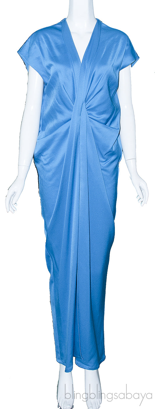 Blue Gathered Front Maxi Dress