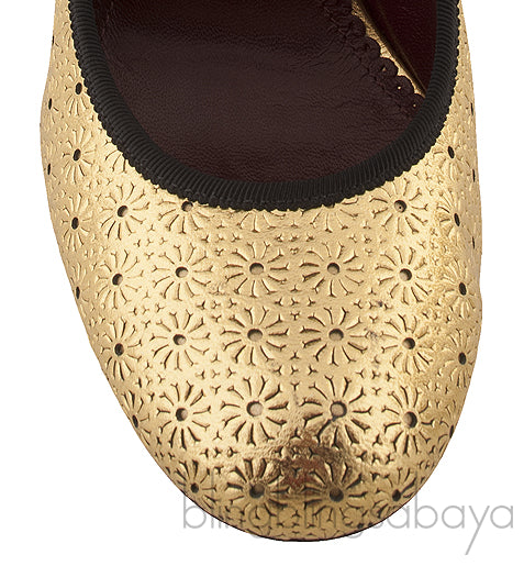 Gold Perforated Black Trim Heels