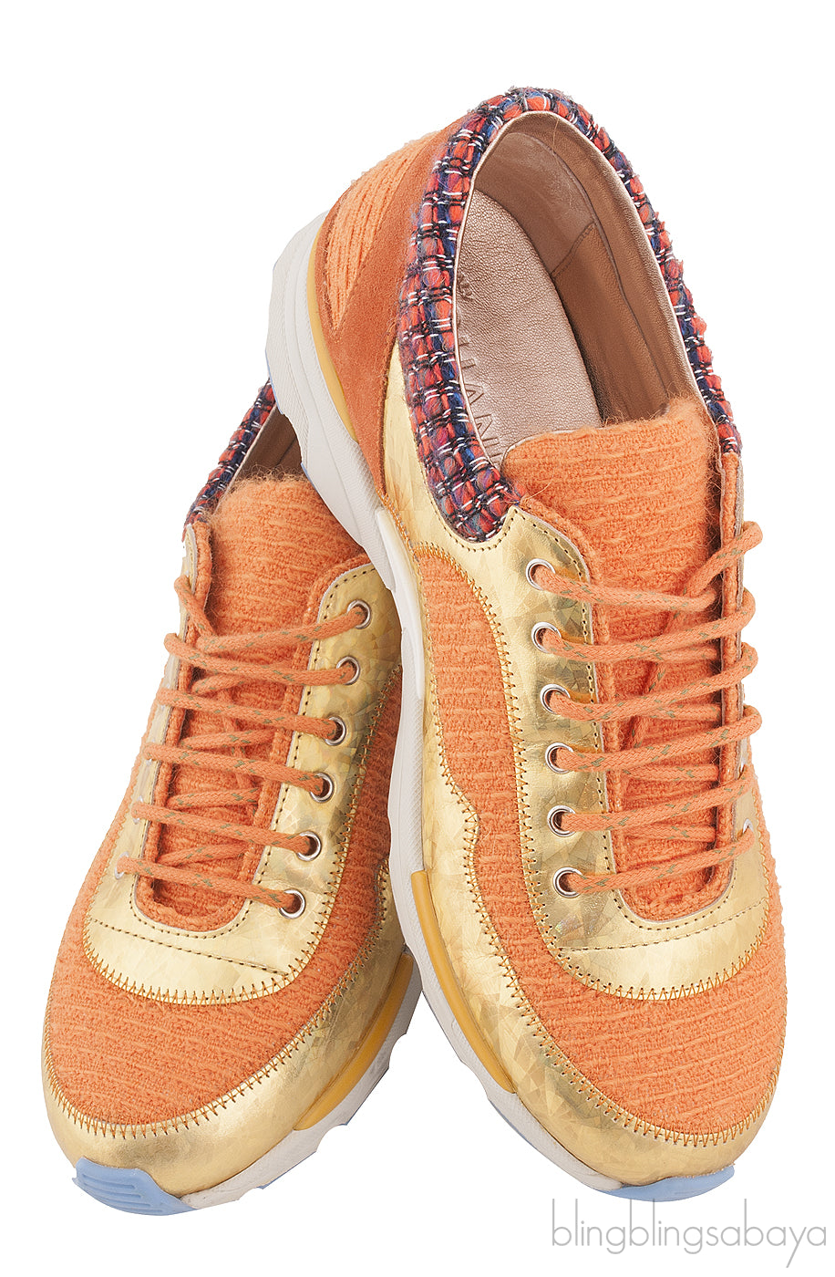 Metallic Gold Orange Woven Sneakers
