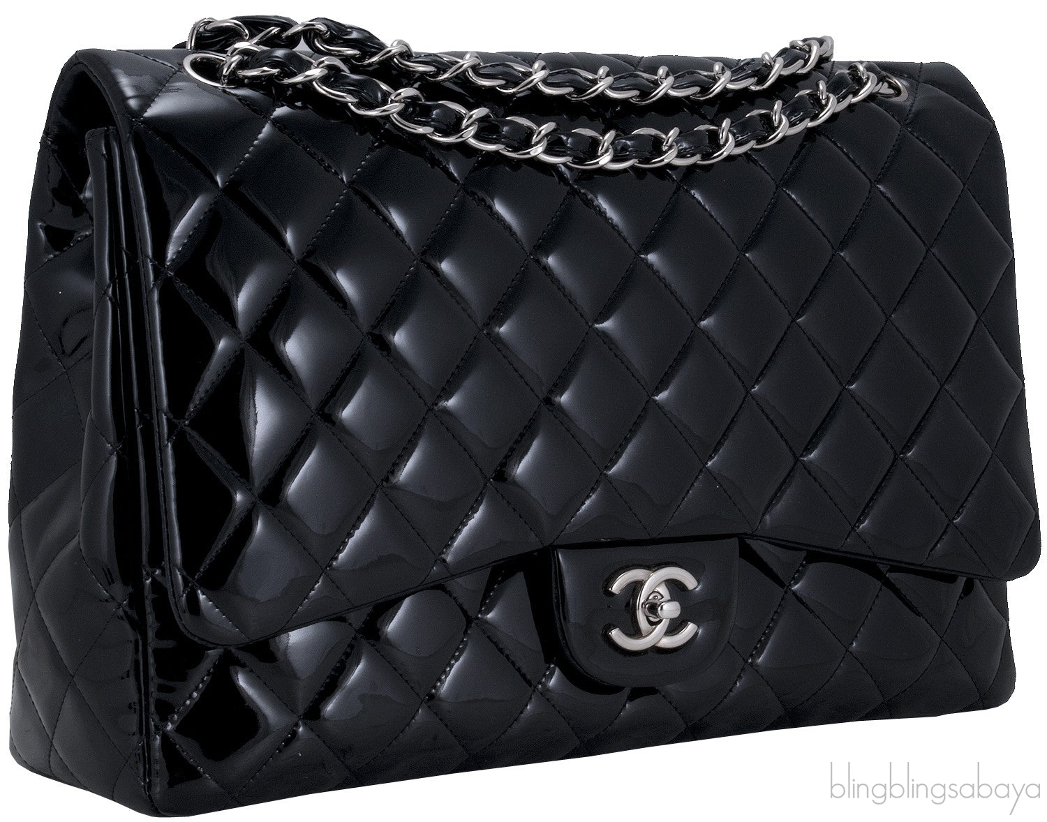 Black Patent Maxi Flap Bag