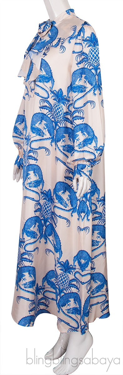 Ruffled Printed Silk Satin Twill Dress