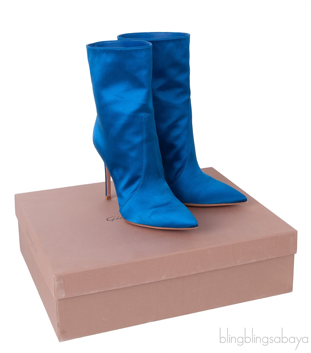 Blue Satin Ankle Boots